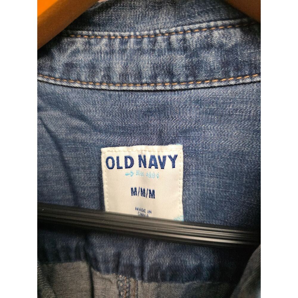 Old Navy Women’s Size M Blue Denim Shirt Dress Long Sleeve, Snap Button Front - Picture 3 of 6